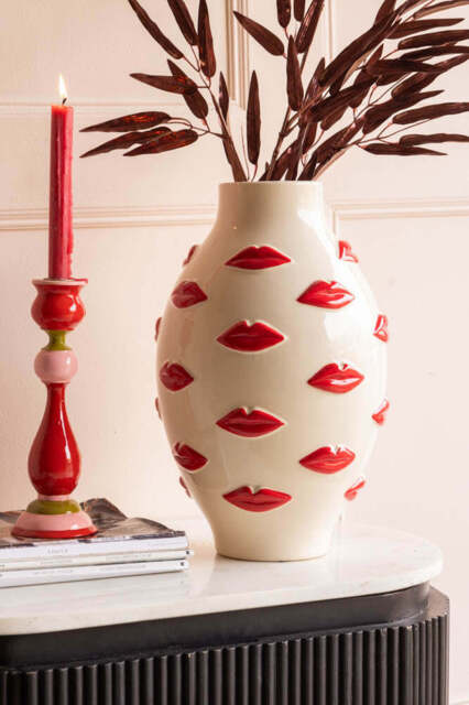 Large Red Kiss Me Lips Flower Vase - image 1