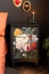 Black Still Life Floral Bedside Table - thumbnail 4