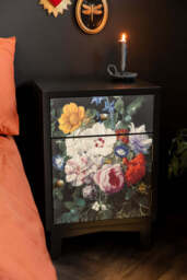 Black Still Life Floral Bedside Table