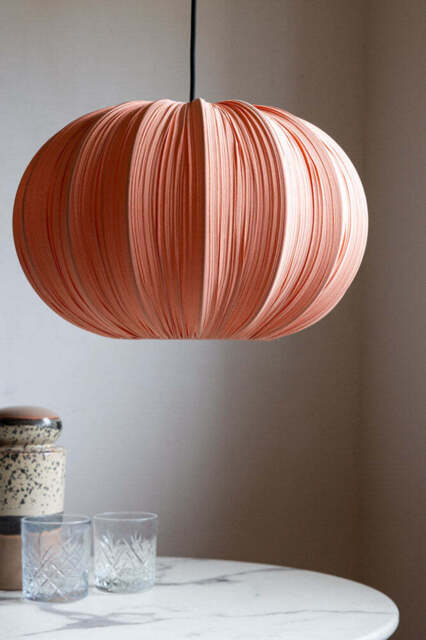 Coral Pink Pleated Fabric Ceiling Light - image 1