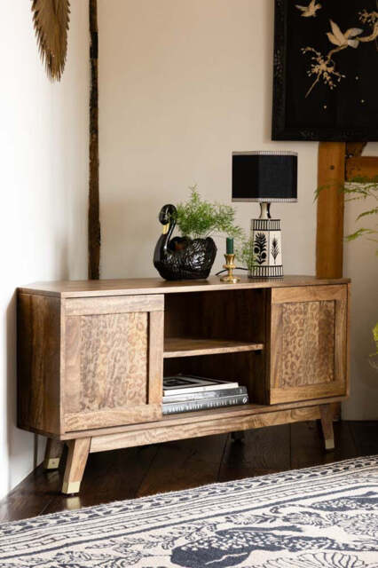Natural Leopard Print Corner TV Unit - image 1
