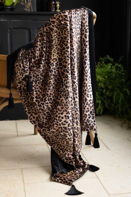 Signature Leopard Print Velvet Throw with Tassels - image 1