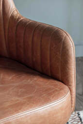 Ribbed Antique-Style Brown Leather Swivel Chair - thumbnail 3