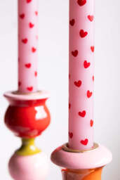 Set of 2 Red & Pink Heart Dinner Candles - thumbnail 3