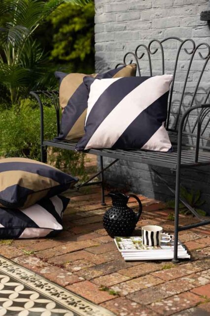 Black Natural Stripe Outdoor Cushion by Rockett St George