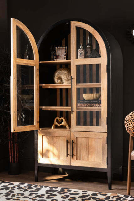 Black & Natural Wood Arched Display Cabinet - image 1