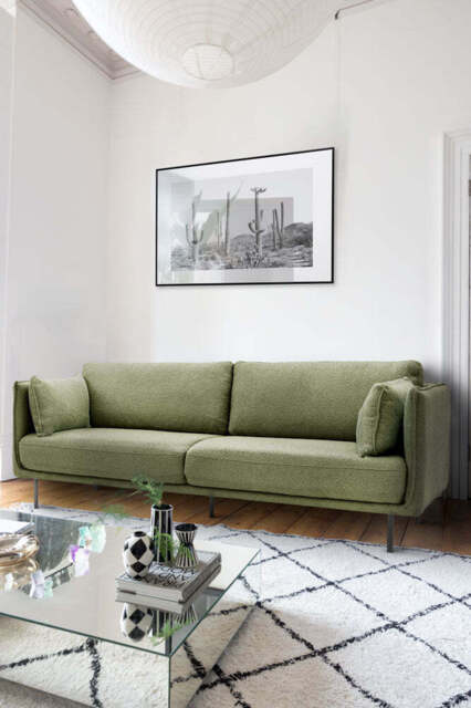 Modern Green Boucle 3-Seater Sofa - image 1