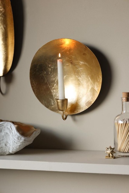 Round Gold Leaf Candlestick Holder Wall Sconce - image 1