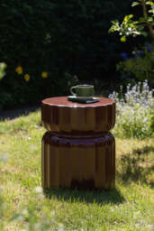 Ribbed Edge Round Side Table in Rust Glaze