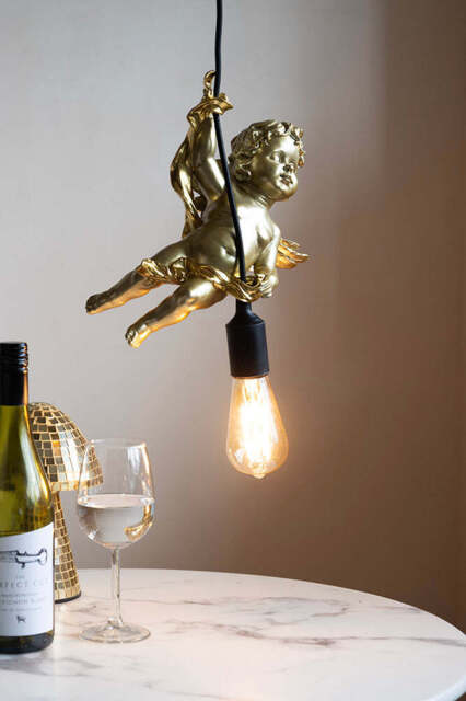 Quirky Gold Cherub Ceiling Pendant Light - image 1