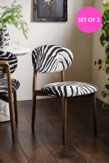 Set of 2 Zebra Print Velvet Dining Chairs - image 1