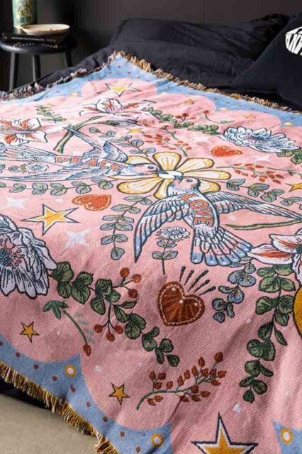 Denim & Bone Blue Lovebirds Woven Cotton Throw - image 1