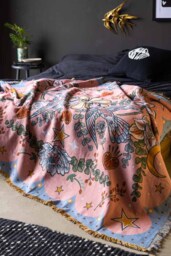 Denim & Bone Blue Lovebirds Woven Cotton Throw - thumbnail 4