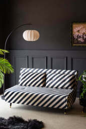 Mabel Large 2 Seater Sofa Bed in Studio Stripe Velvet Sand & Black - thumbnail 1