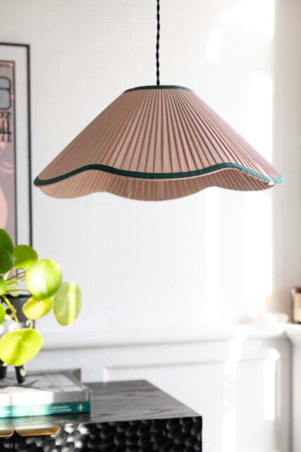 Scalloped Pleated Easyfit Ceiling Light Shade - Pink & Green - image 1