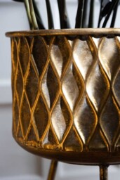 Set Of 2 Antique Brass Planters On Stand - thumbnail 5