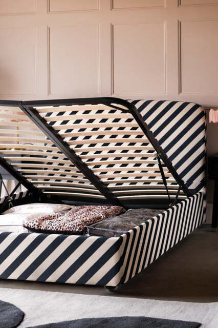 The Jagger Ottoman Bed in Studio Stripe Velvet Sand & Black - Available in 2 Sizes - image 1