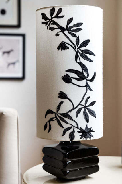 Black & White Floral Silhouette Table Lamp - image 1
