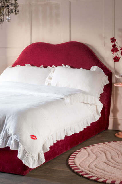 Lips Bed in Cherry Red Needlecord Velvet - image 1