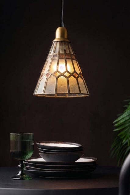 Stained Glass Brass Pendant Light - image 1