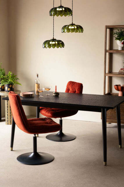 Leopard Print Black Wood 6 Seater Dining Table - image 1