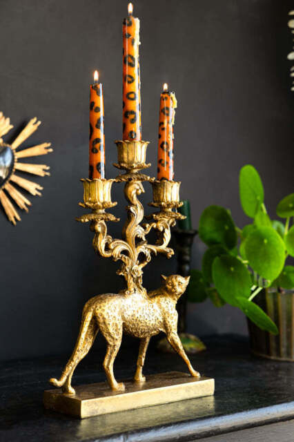 Antique Gold Cheetah Candlestick Holder - image 1