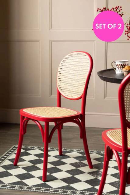 Set of 2 Chez Pitou Wood & Woven Cane Dining Chairs in Red - image 1