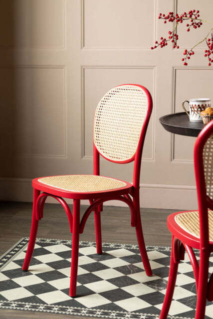 Set of 2 Chez Pitou Wood & Woven Cane Dining Chairs in Red - image 1
