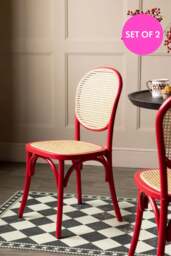 Set of 2 Chez Pitou Wood & Woven Cane Dining Chairs in Red - thumbnail 1