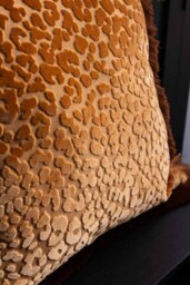 Ochre Leopard Velvet Cushion with Fringe Trim - thumbnail 4