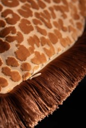 Ochre Leopard Velvet Cushion with Fringe Trim - thumbnail 5