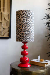 Curve Red Table Lamp With Leopard Shade - thumbnail 3