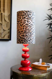 Curve Red Table Lamp With Leopard Shade - thumbnail 1