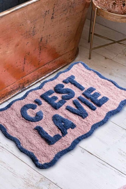 Navy & Pale Pink C'est La Vie Bath Mat - image 1
