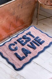 Navy & Pale Pink C'est La Vie Bath Mat - thumbnail 1
