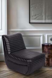 Traditional Charcoal Leather Occasional Chair - thumbnail 1