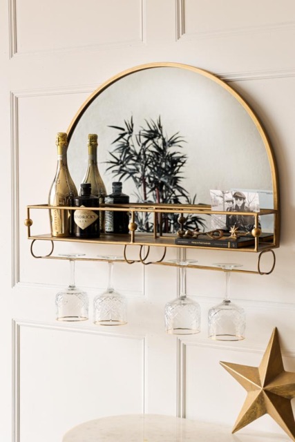 Gold Wall Mirror With Bar Shelf - image 1