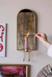 Gold & Foxed Mirror Floral Candle Wall Sconce - thumbnail 3