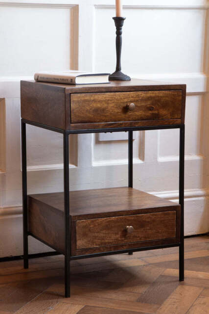 Split Level 2-Drawer Mango Wood Bedside Table - image 1