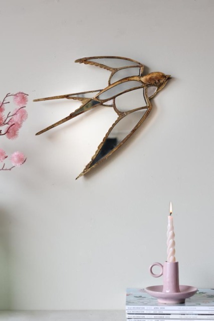 Brass & Mirror Swallow Wall Decoration - image 1