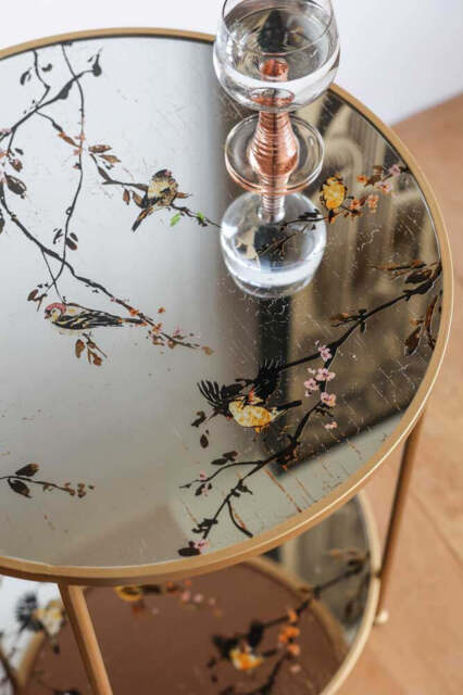 Gold Beautiful Birds Mirror Side Table - image 1