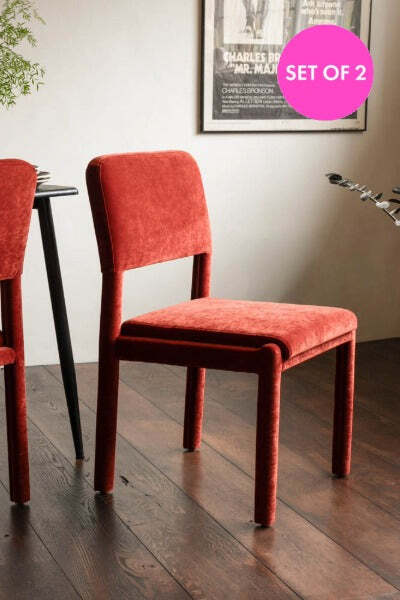 Set of 2 Rust Velvet Dining Chairs - image 1