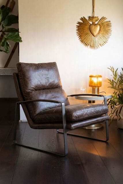 Minimalist Brown Leather Lounge Chair - image 1