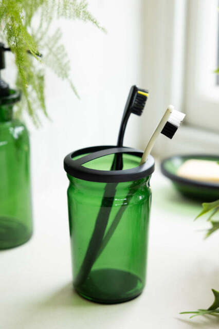 Apothecary-Style Green Glass Toothbrush Holder - image 1