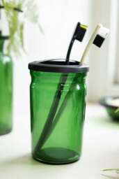 Apothecary-Style Green Glass Toothbrush Holder - thumbnail 4