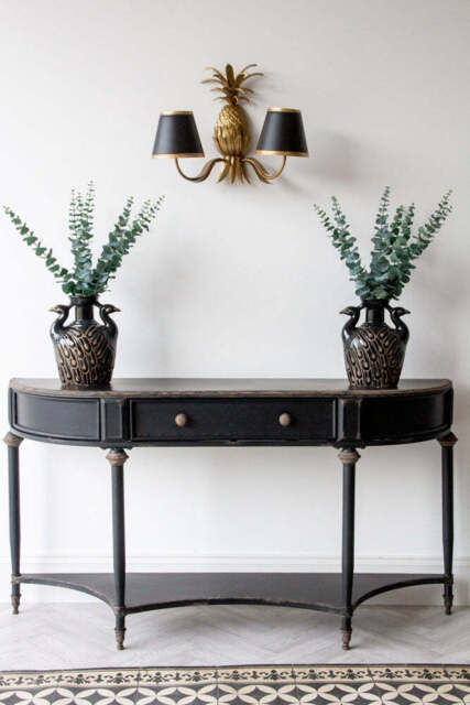 Black Vintage Style Metal Distressed Console Table With Drawer - image 1