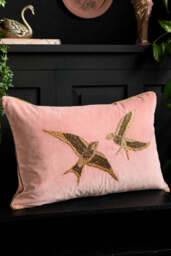 Love Birds Embroidered Pink Velvet Cushion