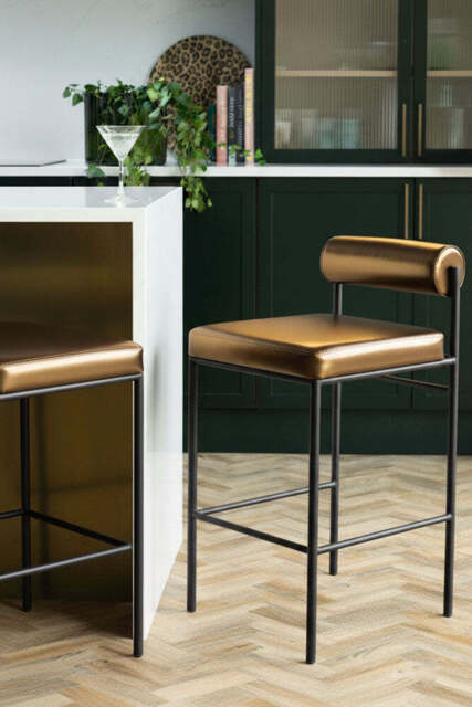 Burnished Gold Roll Back Bar Stool - image 1