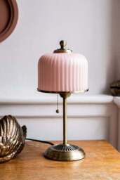 Vintage Pink Fluted Glass Table Lamp - thumbnail 3