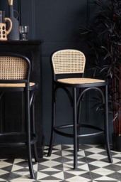 Set of 2 Chez Pitou Wood & Woven Cane Bar Stools in Black - thumbnail 3
